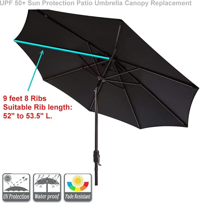 Sunbrella Fabric Umbrella Replacement Canopy Only for 9 feet 8 Ribs Outdoor Patio Umbrella UPF 50+