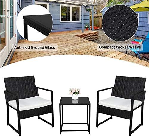 3 Pieces Patio Furniture Set, Outdoor Chair Set with Side Table, Cushion, Patio Conversation Set for Backyard, Poolside, Balcony, Coffee Table & Chairs Set with Seat Cushions Patio Conversation Set