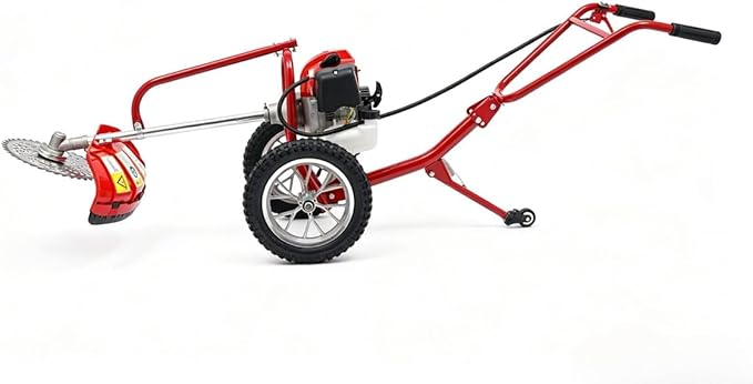 Walk-Behind Brush Cutter, 7000rpm High Speed 2-Stroke Gasoline Powered Hand-Push Lawn Mower with Handles, 49 Cc 1500w 2-in-1 Lawn Mower Machine for Soil Loosening and Mowing (Red)