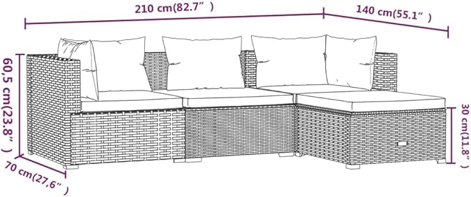 4 Piece Patio Lounge Set with CushionsOutdoor Dining Chairs,Patio Furniture Set,Outdoor Sectional Sofa,Patio Conversation Seat,Outdoor Seating,Modern Style,for Garden,Backyard, Poly Rattan Brown