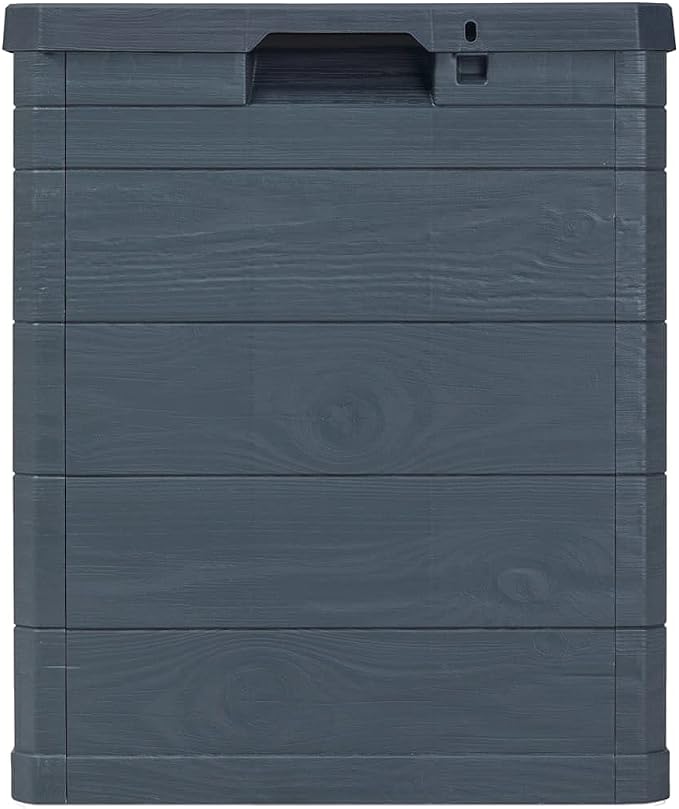 Storage Box Anthracite Plastic (with wood effect) Compact Patio Storage Chest Deck Box for Garden Deck