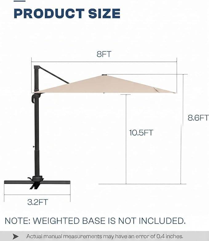 8' X 8' Patio Umbrella, Cantilever Umbrella with 360°Rotation, Offset Patio Umbrella with Easy Tilt & Fade Resistance for Pool Deck Garden Backyard, Beige (Base not Included)