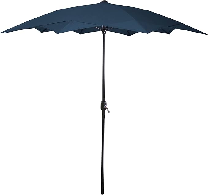 Northlight 8.5ft Outdoor Patio Lotus Umbrella with Hand Crank, Navy Blue