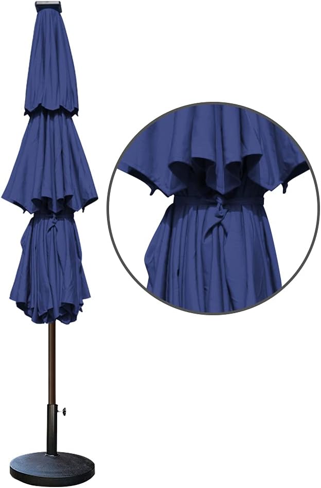 EliteShade USA 10-Year-Non-Fading 9ft 3-Tier Market Patio Umbrella, Commercial Table Umbrella with 80 Solar LED Lights, Crank Open, Windproof & UPF 50+ UV Protection for Garden, Deck, Pool, Backyard, Navy Blue