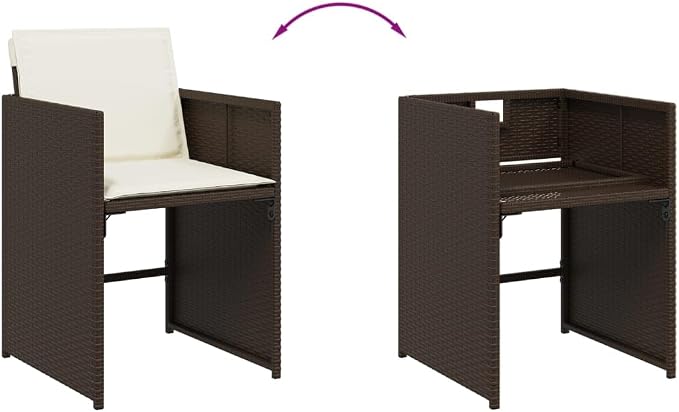 17 Piece Patio Dining Set with Cushions, Brown Poly Rattan Garden Table and 16 Chairs, Space-Saving Cube Outdoor Furniture
