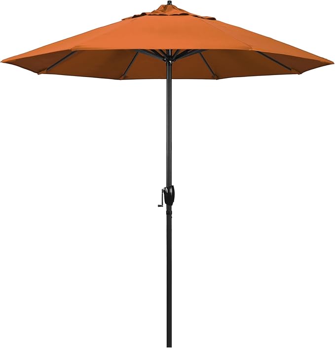 California Umbrella 7.5' Rd Aluminum Patio Umbrella, Crank Lift, Auto Tilt, Black Finish