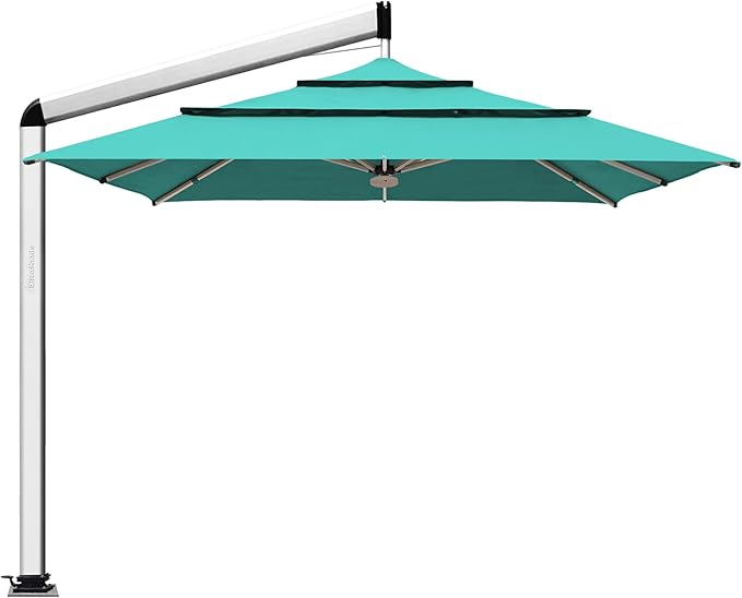 EliteShade USA Atlas 3-Tier 10x10FT Full Aluminum Cantilever Patio Umbrella for Outdoor restaurant Garden Courtyard Deck Pool and Marketing with Light,Teal