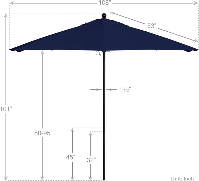 California Umbrella 9' Rd. Venture Series Contract Grade Patio Umbrella, Push Open Pin Stop, Bronze Finish, Sunbrella True Blue