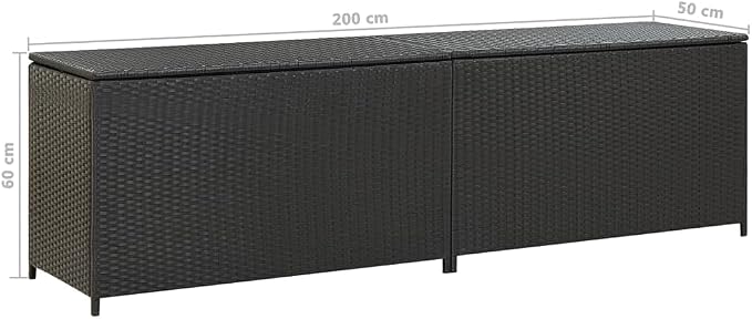 Garden Storage Box Indoor/Outdoor Storage Container and Gardening Tools - Store Items on Patio, Garage, Yard.Poly Rattan 78.7"x19.6"x23.6" Black