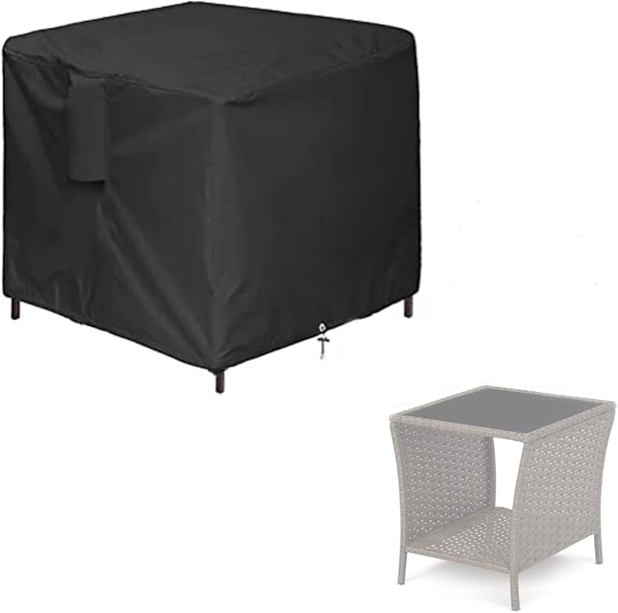 Outdoor Wicker End Side Tables Cover for FIZZEEY Outdoor Side Table, Waterproof Square Cover for Patio Small Rattan, Wicker Coffee Table, Balcony Table, Outside End Table- 18”L x 18”W x 20”H