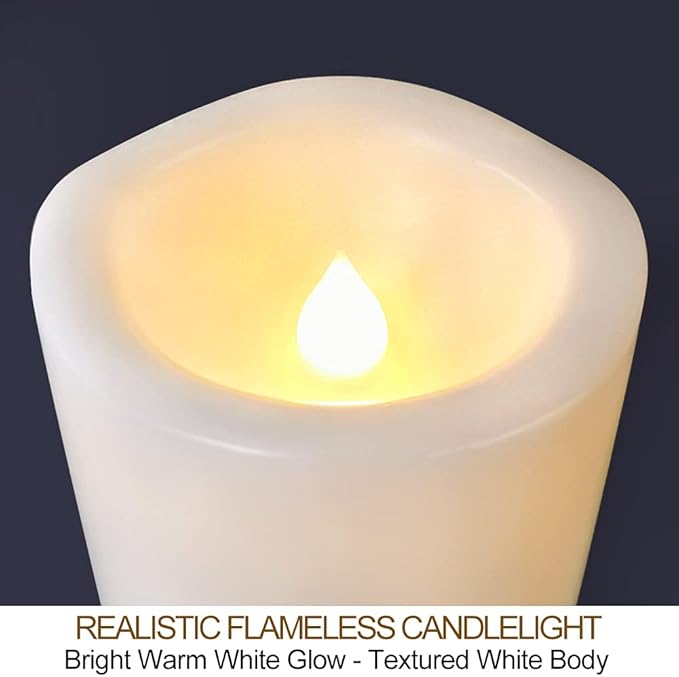 Pack of 2 White 3x6 LED Pillar Candles Outdoor IP65 Waterproof - Pillar Candles Battery Powered with Timer and Remote - Battery Operated Unscented Outdoor Flameless Candles Flickering