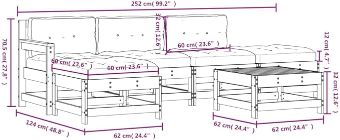 6 Piece Patio Lounge Set with Cushions, Outdoor Dining Sets Sectional Sofa Patio Conversation Set Outdoor Sofa Sets for Poolside Piazza Exhibition Garden Solid Wood