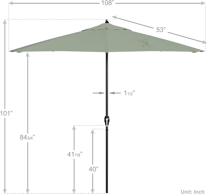California Umbrella 12-Year Protection 9' Rd Aluminum Patio Umbrella, Crank Lift, Auto Tilt, Black Finish, Sunbrella Spa