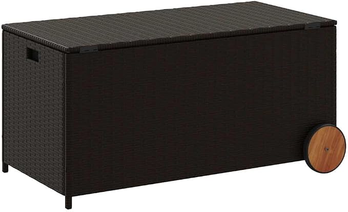 Outdoor Storage Box Poly Rattan Garden Deck Chest with Zipped Liner and Gas Lift Mechanism for Patio Furniture Cushions and Pillows Large Wicker Trunk in Various (107 x 55 x 50/53 cm)