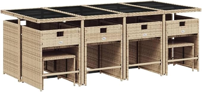 13-Piece Patio Dining Set, PE Rattan Garden Table and Chairs with Cushions, Space-Saving Cube Design for Backyard, Beige