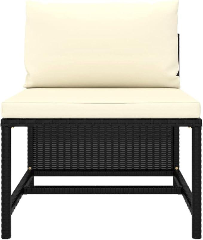 7-Piece Modular Patio Furniture Set, Black Powder-Coated PE Rattan Outdoor Sectional Couch with Cream White Cushions, 23.6" Square Seats for Balcony, Porch, Garden and Deck
