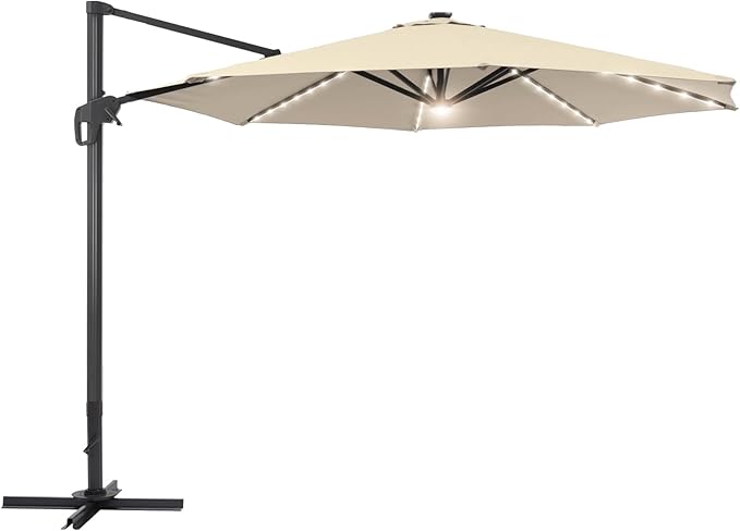 FLAME&SHADE 11 ft Cantilever Offset Patio Umbrella, Large Heavy Duty Outdoor Patio Umbrella Aluminum 360° Rotation Round Outdoor Umbrella for Deck,Pool,Backyard