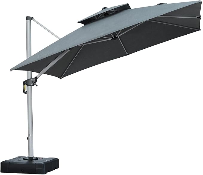PURPLE LEAF 10ft Cantilever Outdoor Patio Umbrella Large Heavy Duty 360° Rotation Double Top Offset Rectangular Umbrellas for Backyard Deck Pool, Cast Slate