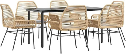 vidaXL 5 Piece Patio Dining Set - Brown Poly Rattan, Glass Table, Cushions, Outdoor/Garden Furniture, 63" Table Length