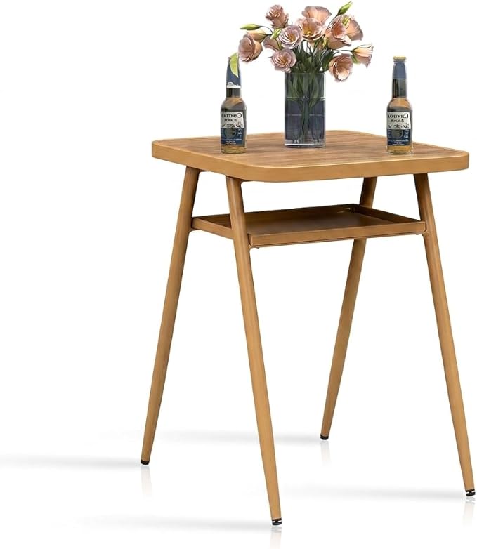 PURPLE LEAF Outdoor Bar Height Table Aluminum Patio High Bar Stools Pub Dining Table for Kitchen Island Balcony Deep Teak