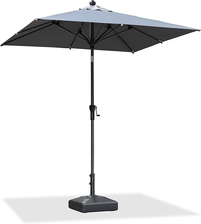 PURPLE LEAF 6.5' x 6.5' Square Patio Market Umbrella with Base Outdoor Table Umbrellas Aluminum Frame Sun Shade with 8 Sturdy Ribs Tilt for Garden Deck Lawn Pool Light Gary