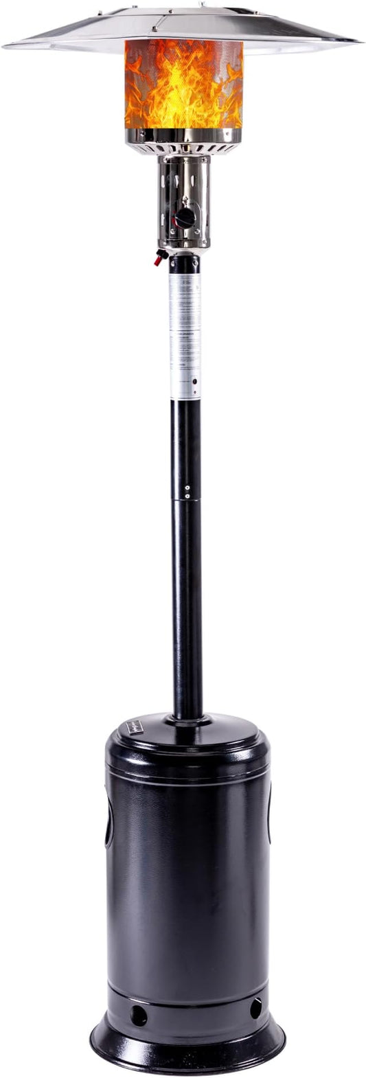 HEXAGO Outdoor Propane Patio Heater, 47,000 BTU Stainless Steel Standing Heater with Wheels, One-Touch Ignition & Adjustable Heat Control, Safety Auto Shut-Off System for Garden, Backyard & Restaurant