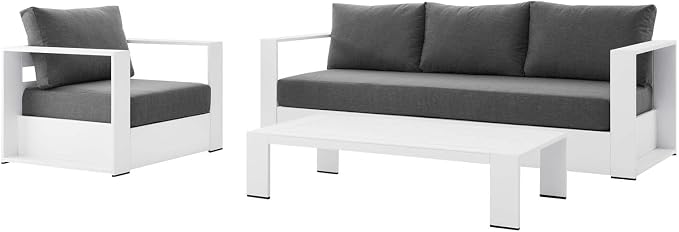 Modway Tahoe Aluminum 3-Piece Outdoor Patio Set in White Charcoal