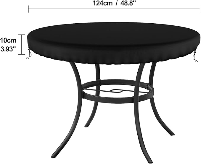Demao Outdoor Round Table Covers, Waterproof Patio Furniture Covers, UV Resistant Anti-Fading Patio Cover for Outdoor Round Table, Black, 48 inch Diameter