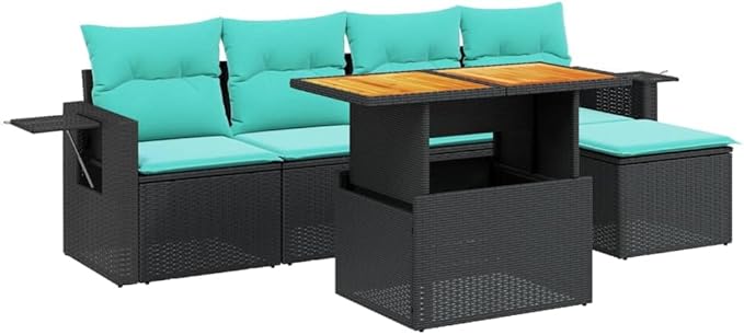 vidaXL Patio Sofa Set with Cushions 6 Piece, Outdoor Sectional Sofa Couch, Patio Conversation Set for Garden Backyard, Black Poly Rattan