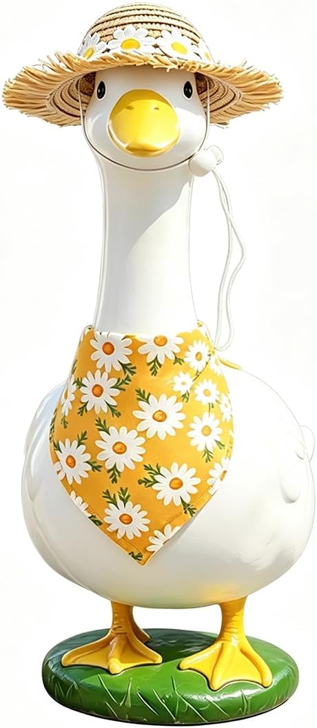 Summer Porch Goose Outfits for 23" 17" Lawn Porch Goose Statue Costume Cute Yellow Daisy Bandana and Hat for Garden Patio Statue Art Decor