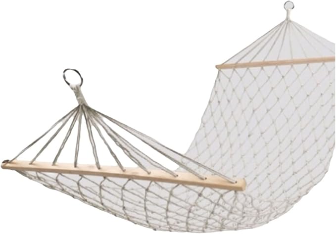 Portable Cotton and Linen Rope Hammock Multi-Purpose Outdoor Camping with Wooden Sticks Mesh Comfortable Reinforced Hammock Comfortable