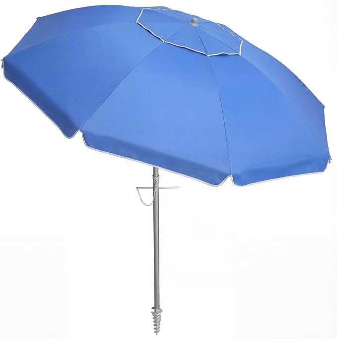 wikiwiki 7ft Beach Umbrella with Sand Anchor & Tilt, UPF 50+ Protection Beach Umbrellas for Sand, with Carry Bag and Hook, for Patio Garden Pool, Dark Blue