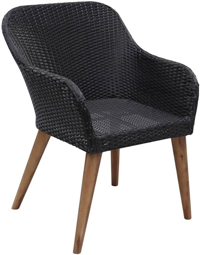 Afuera Living Contemporary Outdoor Dining Set, Black and Dark Gray Finish, PE Rattan with Powder-Coated Steel Frame, 78.7 x 39.4 x 29.1 in Table, Seats 6, Cushioned Chairs, Modern Patio Furniture for