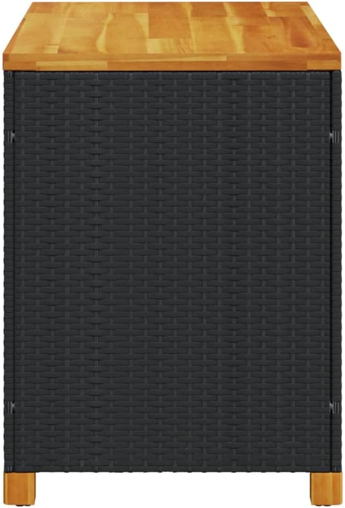 Storage Boxes, Patio Storage Box Black 43.3"x21.7"x24.8" Poly Rattan Acacia Wood