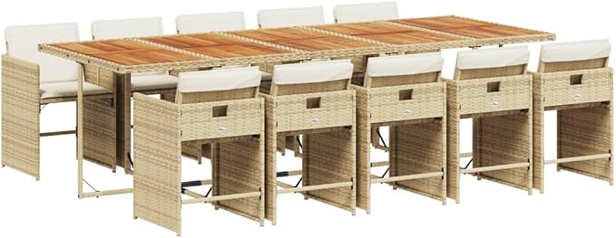 11-Piece Outdoor Dining Set with Cushions Beige Poly Rattan Patio Furniture Set for Backyard Garden Balcony Porch