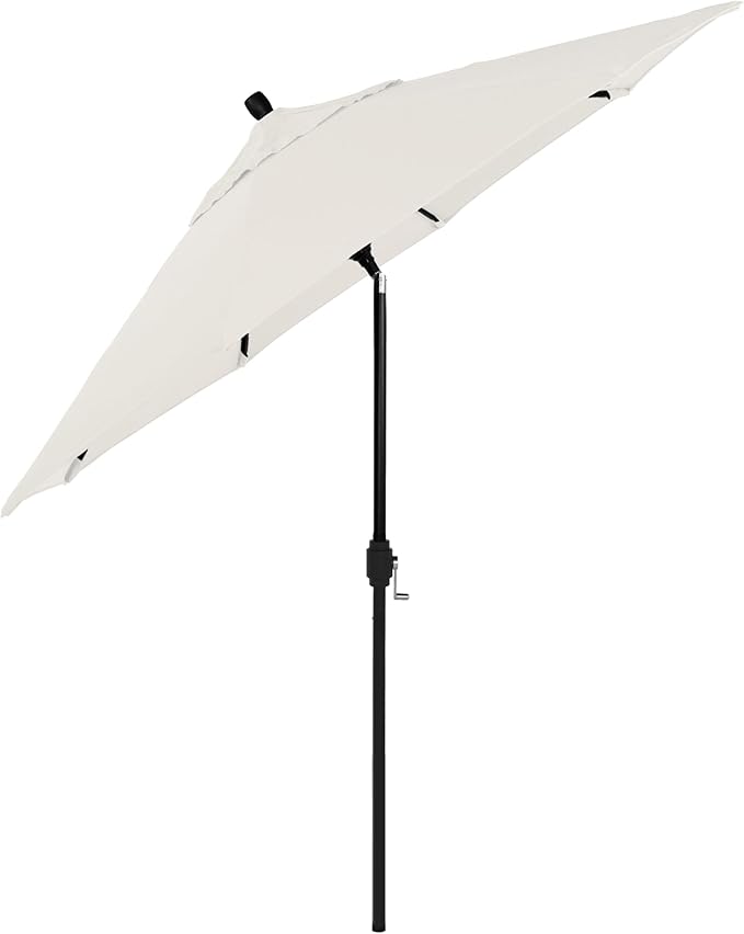 California Umbrella 12-Year-Non-Fading, 9Ft Premium Sunbrella Patio Umbrella, Hand-Crank, Button-Tilt, Black Frame, Natural Fabric