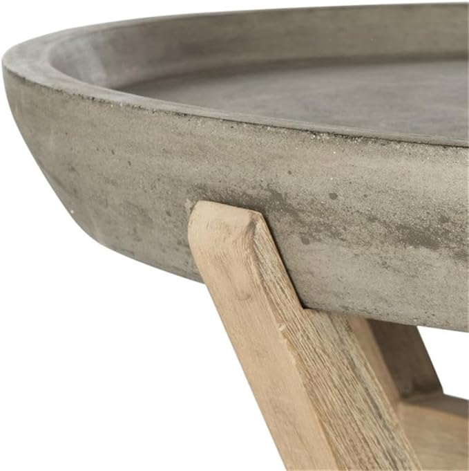 MAKLAINE Round Wood/Concrete Indoor/Outdoor Coffee Table, 18.1 in Height, Dark Gray Finish, Weather Resistant, Sculptural Design, Eco-Friendly Frame, 33.4 in Top, Versatile Patio or Living Room Table