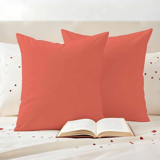 Outdoor Pillow Covers Set of 2, Solid Color Coral Red Decorative Throw Pillow Covers 16X16IN, Minimalist Style Throw Pillows Protector Cushion Case for Patio,Couch,Sofa,Garden