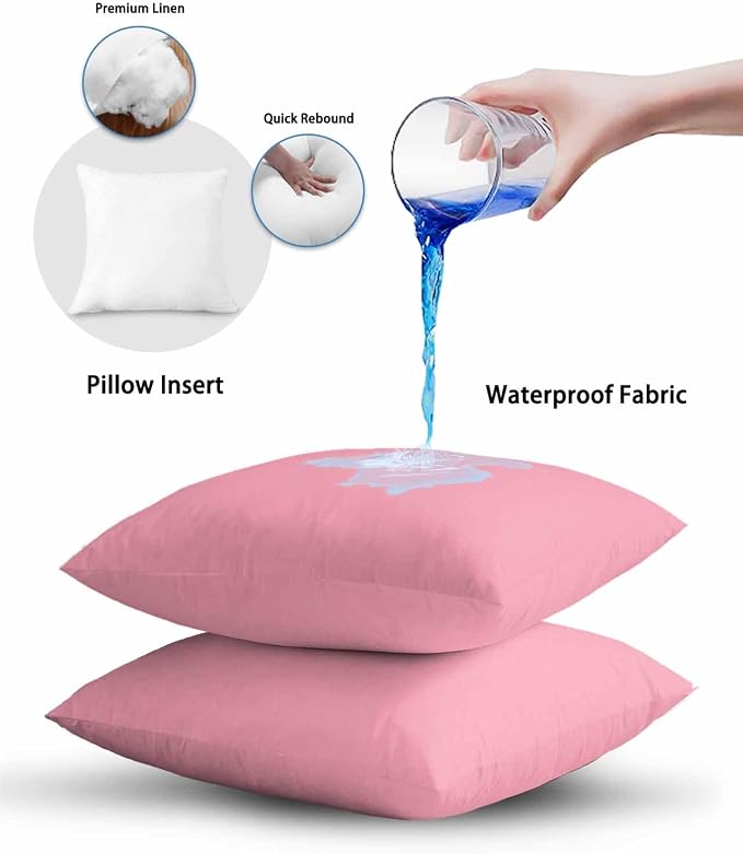 Outdoor Waterproof Throw Pillows Minimalist Solid Pure Pink Patio Pillows,Decorative Pillow Covers with Insert,Pillow Cushion Case for Garden Couch Sofa Unadorned Single Color Art