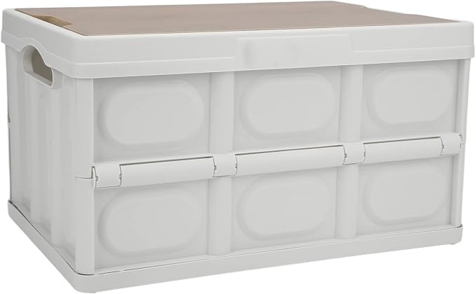 ZJchao 30L Duty Outdoor Storage Box with Detachable Wood Panel Locking Lid for Camping Deck Garden Use