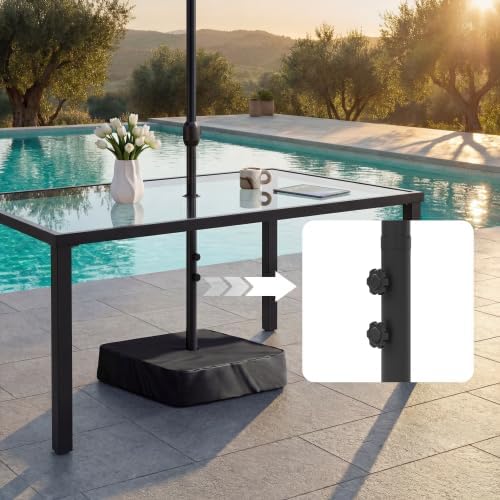 15FT Patio Umbrella with Solar Light Bar, Large Double-Sided Outdoor Table Umbrella with Base, Crank, Steel Ribs and Pole for Patio, Beach Sun Umbrellas for Backyard, Poolside, Beige