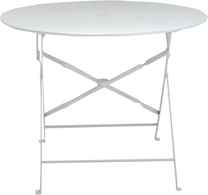 Carolina Chair & Table Round Folding Outdoor Bistro Table with 2" Umbrella Hole - Space Saving Fold Flat Design, Powder Coated Steel Patio Dining Table - Weather Resistant Garden Furniture(White,36")