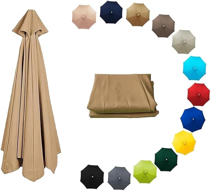 7ft/9ft/10ft Parasol Umbrella Canopy Replacement, Patio Umbrella Replacement Cover, 8 Ribs/6 Ribs Parasol Top Replacement Cloth(Khaki,270cm/9ft-8ribs)