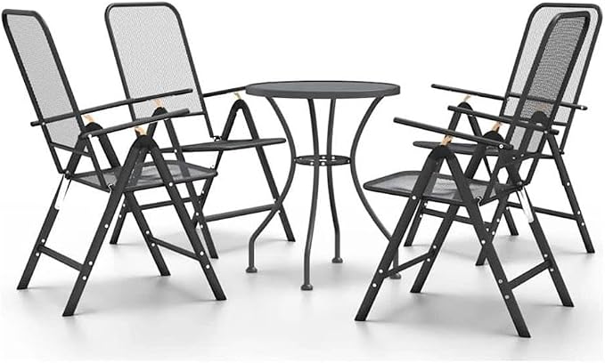 BOWERY HILL Contemporary 5-Piece Patio Dining Set, Anthracite and Gray Finish, Foldable Metal Chairs with Adjustable Backrests, Round Table, Weather-Resistant Design for Outdoor Garden or Terrace Use