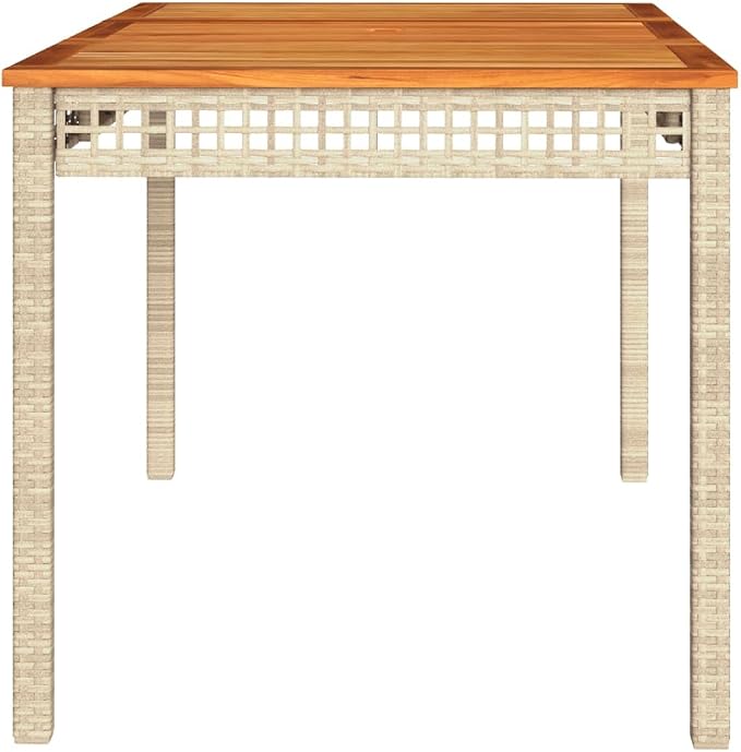 vidaXL Patio Table, Outdoor Dining Table, Patio Furniture, Rectangular Garden Table for Lawn Backyard, Beige Poly Rattan Acacia Wood