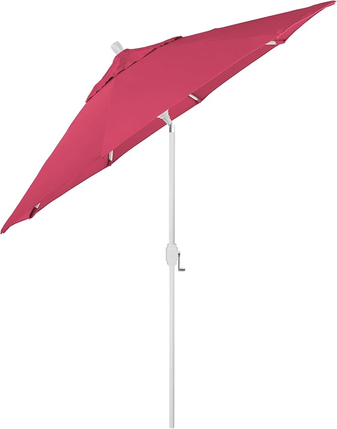 California Umbrella 12-Year-Non-Fading, 9Ft Premium Sunbrella Patio Umbrella, Hand-Crank, Button-Tilt, White Frame, Hot Pink Fabric