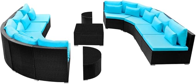 13 Piece Patio Lounge Set with Cushions,Garden Outdoor Seating Patio Sofa Set Conversation Patio Furniture Suitable for Garden Balcony Backyard Porch Lawn Poly Rattan Blue