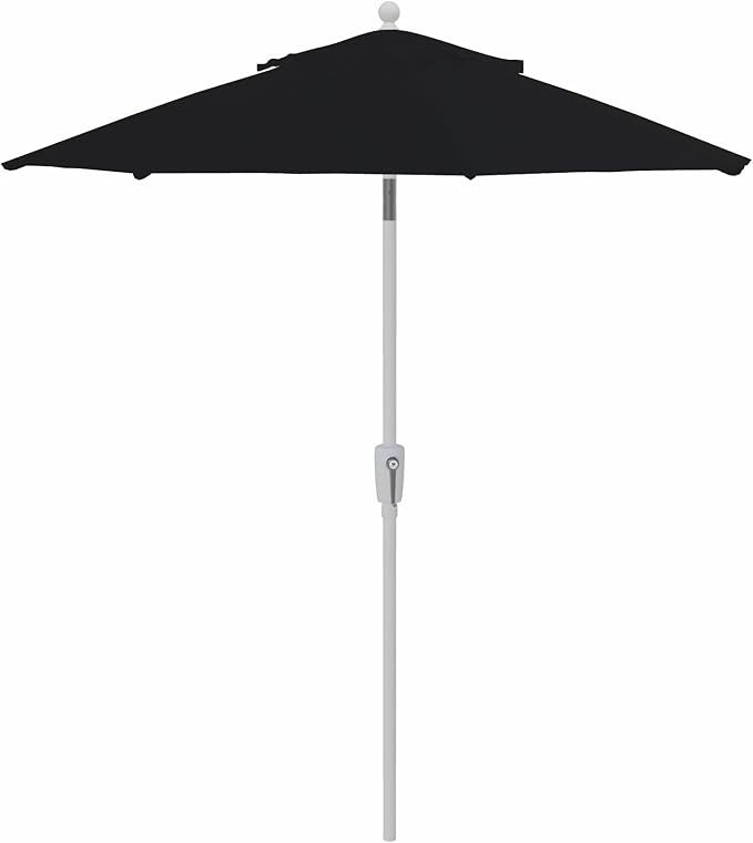 Treasure Garden 7.5ft Patio Umbrella – Outdoor Market Umbrella – Push Button Tilt – White Aluminum Frame (Sunbrella, Black)