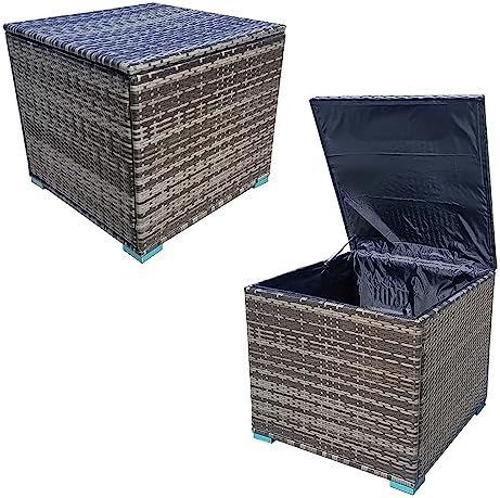 Outdoor Rattan Storage Box, Waterproof 333L Deck Box with Lid, Weatherproof Wicker Storage Basket with Gas Pressure Spring