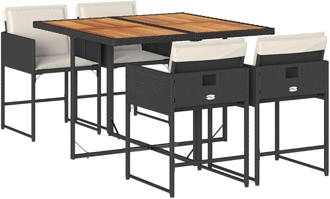 5 Piece Modern Patio Dining Set & Garden Dining Set Black Poly Rattan Patio Furniture Outdoor Dining Set for Garden Patio Backyard 43.3 x 41.7 x 28.7 in